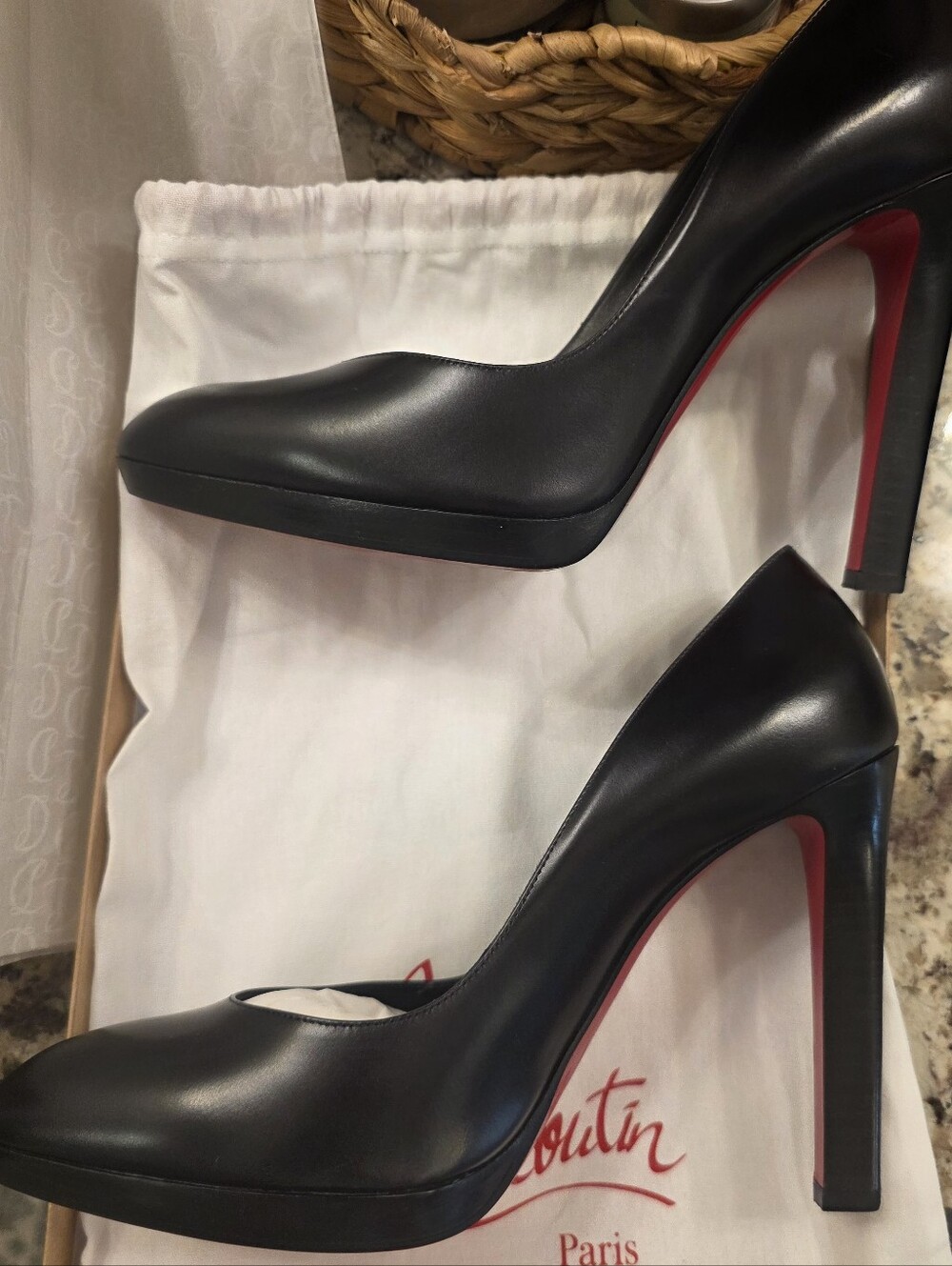 EUC Christian Louboutin Fannylove Alta 120 Black Leather Platform Pumps Like New